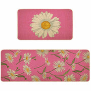 Spring Kitchen Mats Set of 2 Floral Daisy Rugs Pink 17x29 & 17x47 Inch