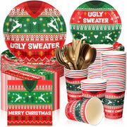 Yaomiao 180 Pcs Xmas Ugly Sweater Party Supplies Set Vintage Plates Cups Napkins