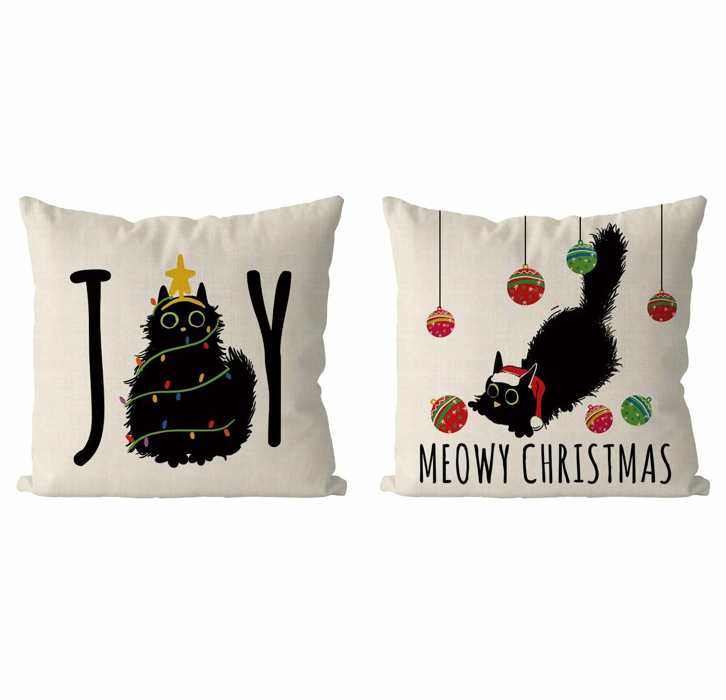 QIONG MENG Christmas Pillow Covers 18x18 Black Cat Set of 2