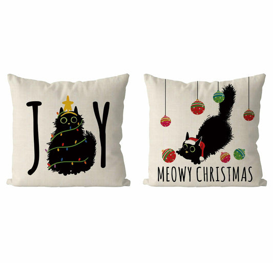 QIONG MENG Christmas Pillow Covers 18x18 Black Cat Set of 2