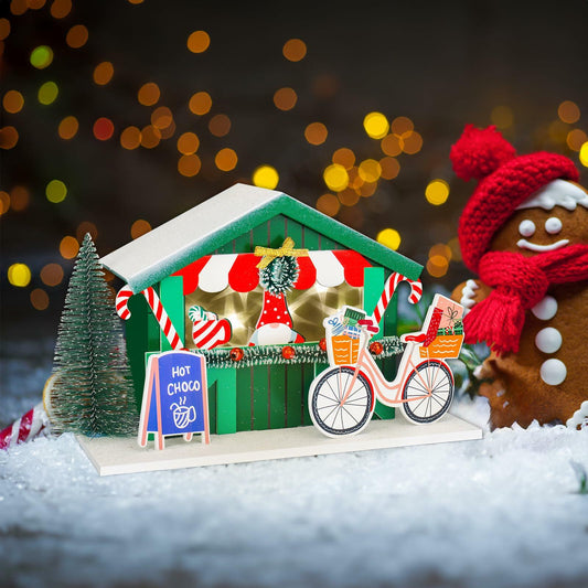 [Like_new] Zqoyn LED Lighted Christmas Village Set Indoor Table Decor Bicycle