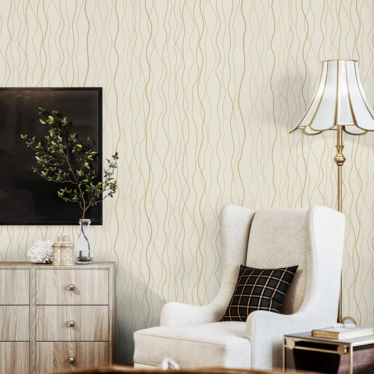 Dimoon Grasscloth Peel Stick Wallpaper 78.7x17.3in Blue Golden Linen Texture
