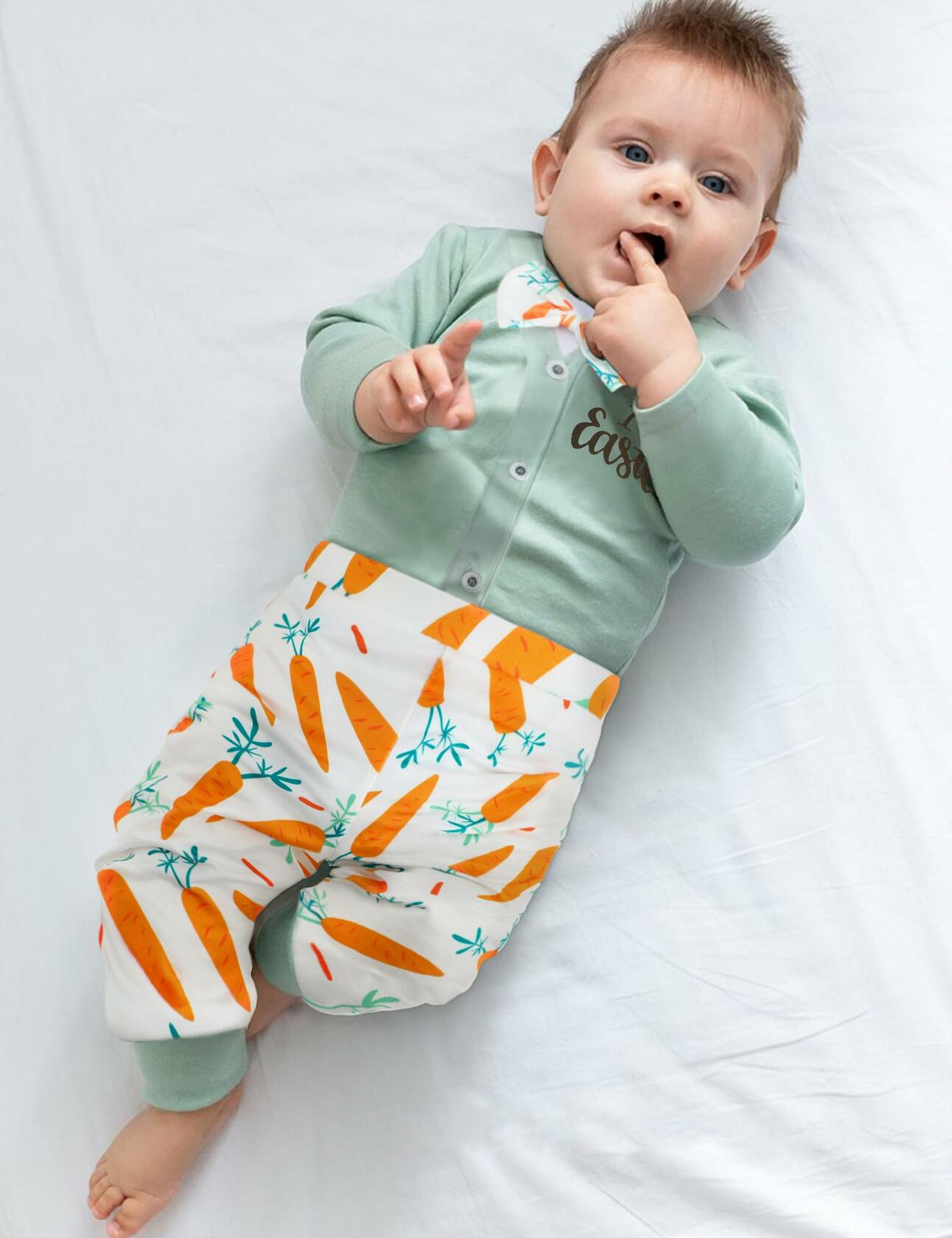 FoWear Baby Boy Easter Outfit Romper & Carrot Print Pants 4PCS Size 3-6M