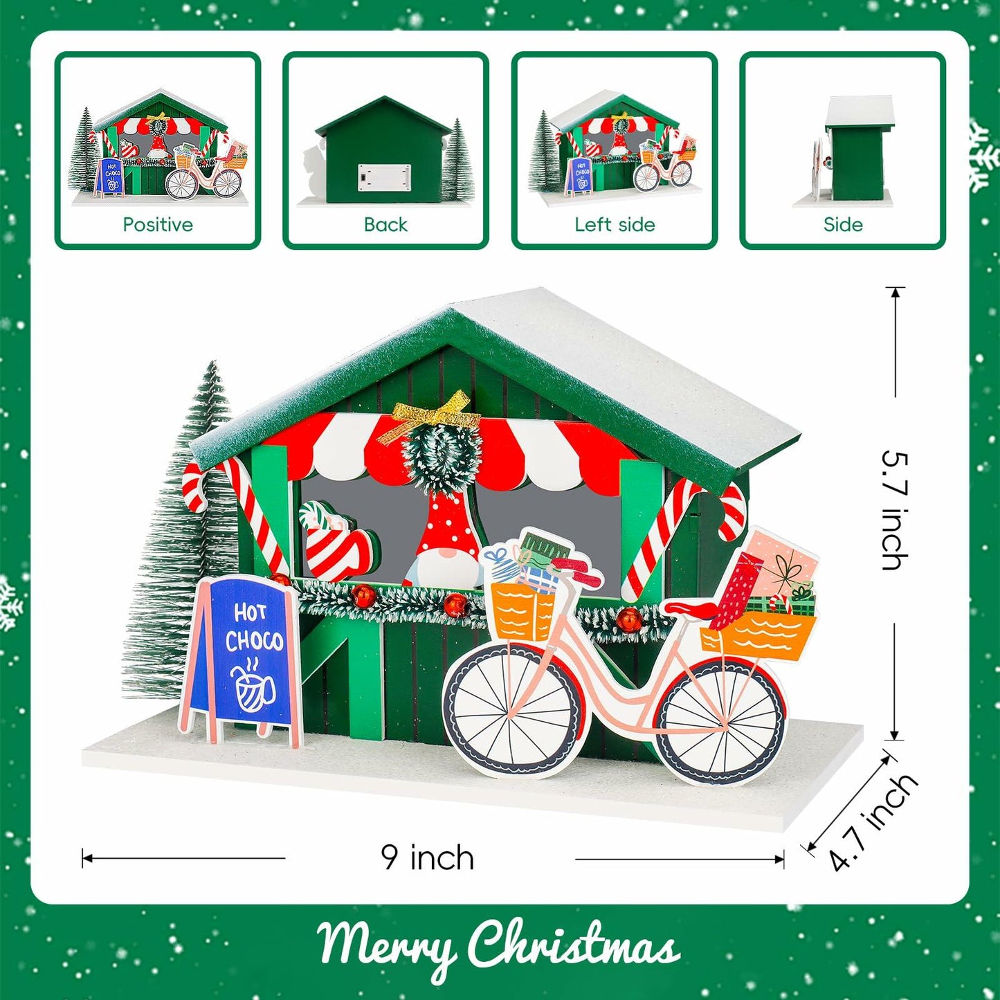 [Like_new] Zqoyn LED Lighted Christmas Village Set Indoor Table Decor Bicycle