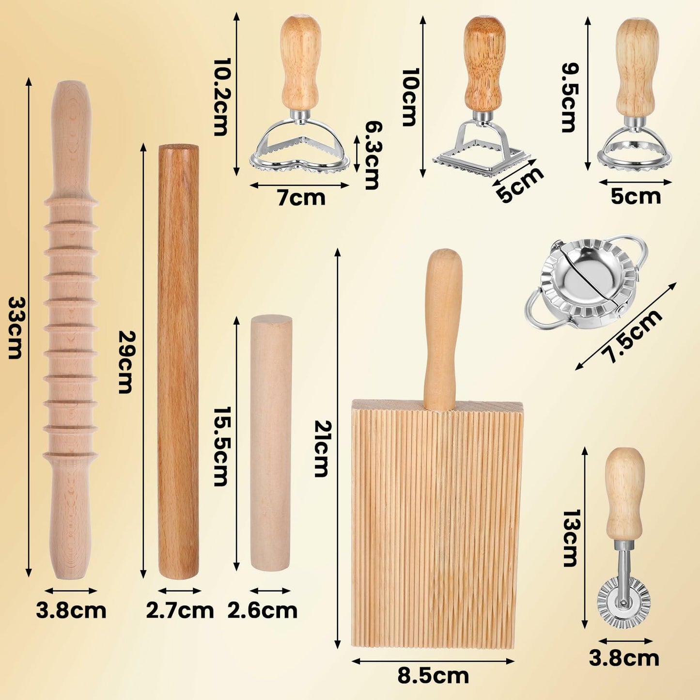 PEOVLVN 9 Pcs Pasta Making Kit Gnocchi Board Roller Cutter Dumpling Maker