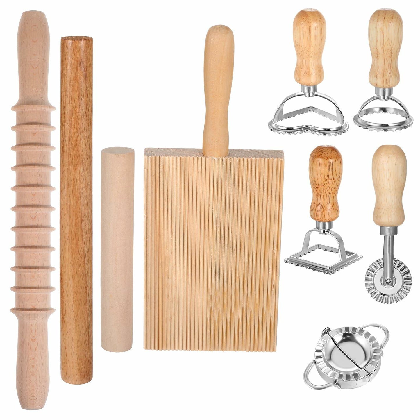 PEOVLVN 9 Pcs Pasta Making Kit Gnocchi Board Roller Cutter Dumpling Maker