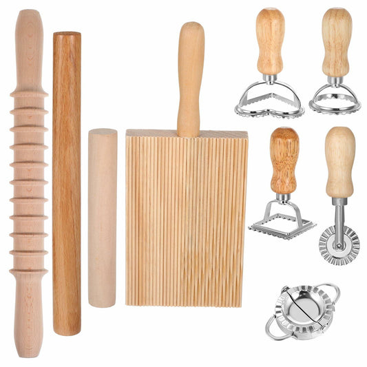 PEOVLVN 9 Pcs Pasta Making Kit Gnocchi Board Roller Cutter Dumpling Maker