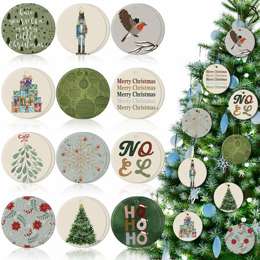 Funnymoom Boho Christmas Ceramic Tree Ornaments 24 Pcs Hanging Decor