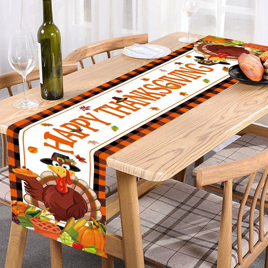 Happy Thanksgiving Table Runner Autumn Pumpkin Maple Leaf Turkey Decor 13x72