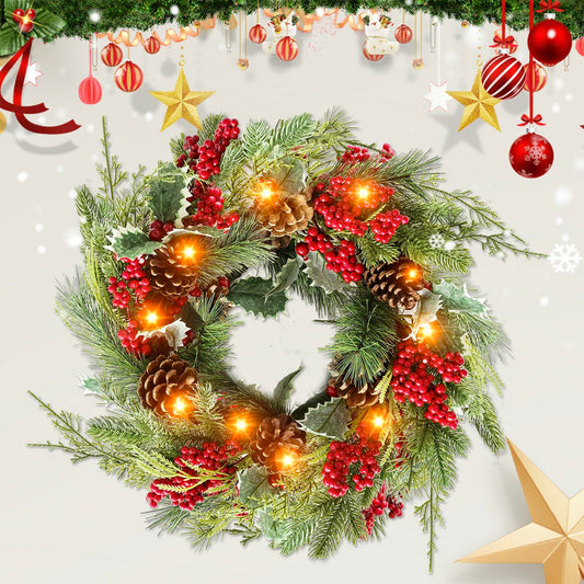 Botanic Dream Christmas Wreath 20in Pine Cones Red Berries Evergreen
