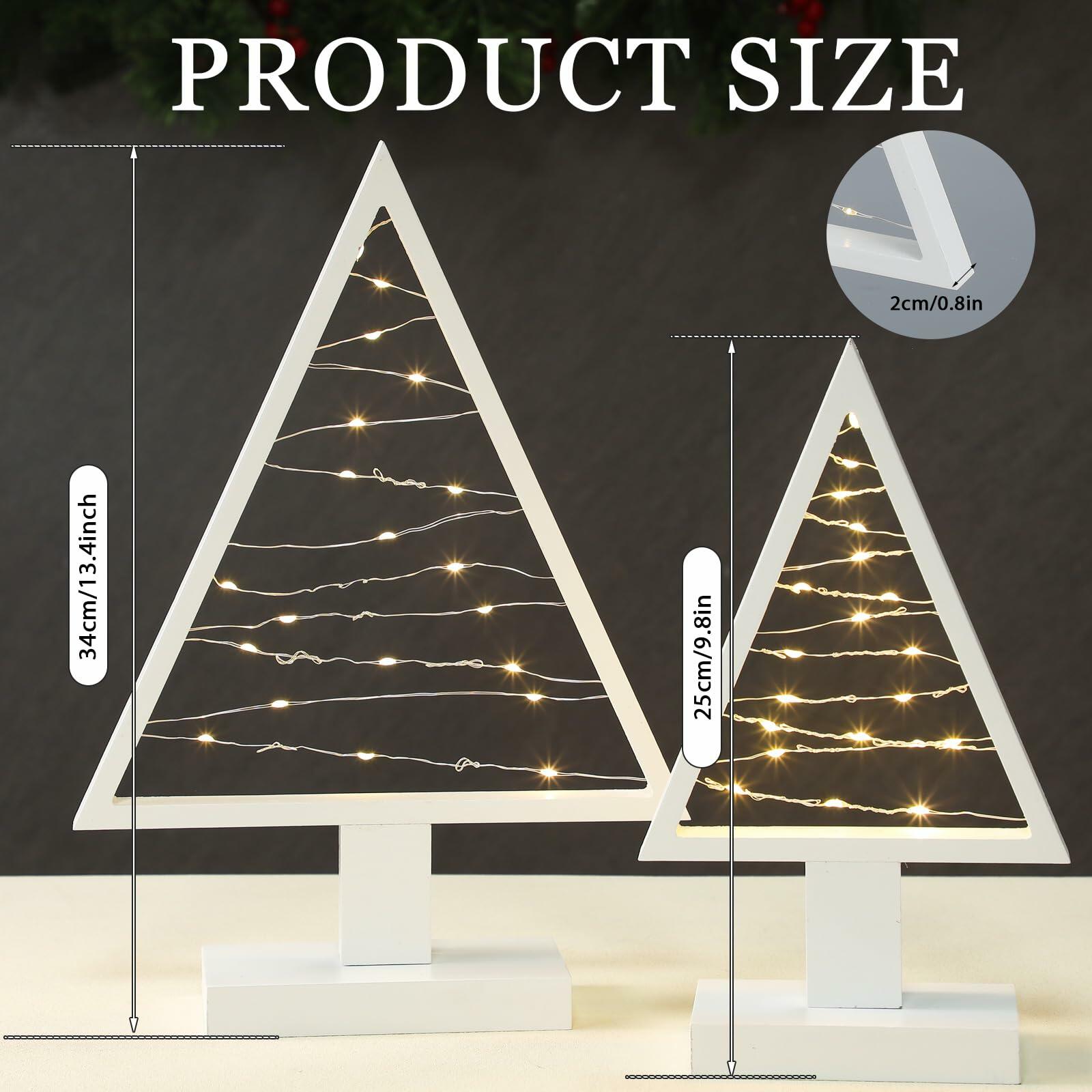 Cinnvoice Wood Christmas Tree with Lights Set of 2 White 13.4" & 9.8"
