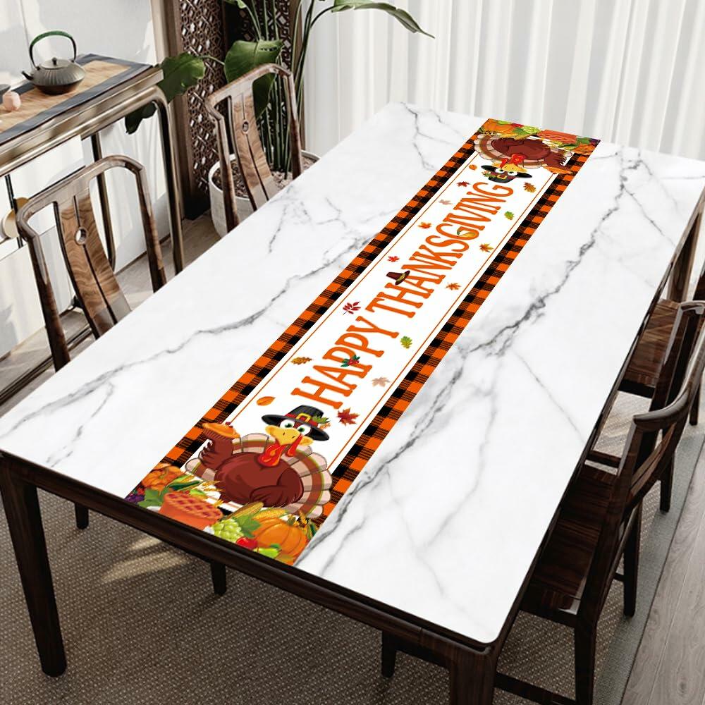 Happy Thanksgiving Table Runner Autumn Pumpkin Maple Leaf Turkey Decor 13x72