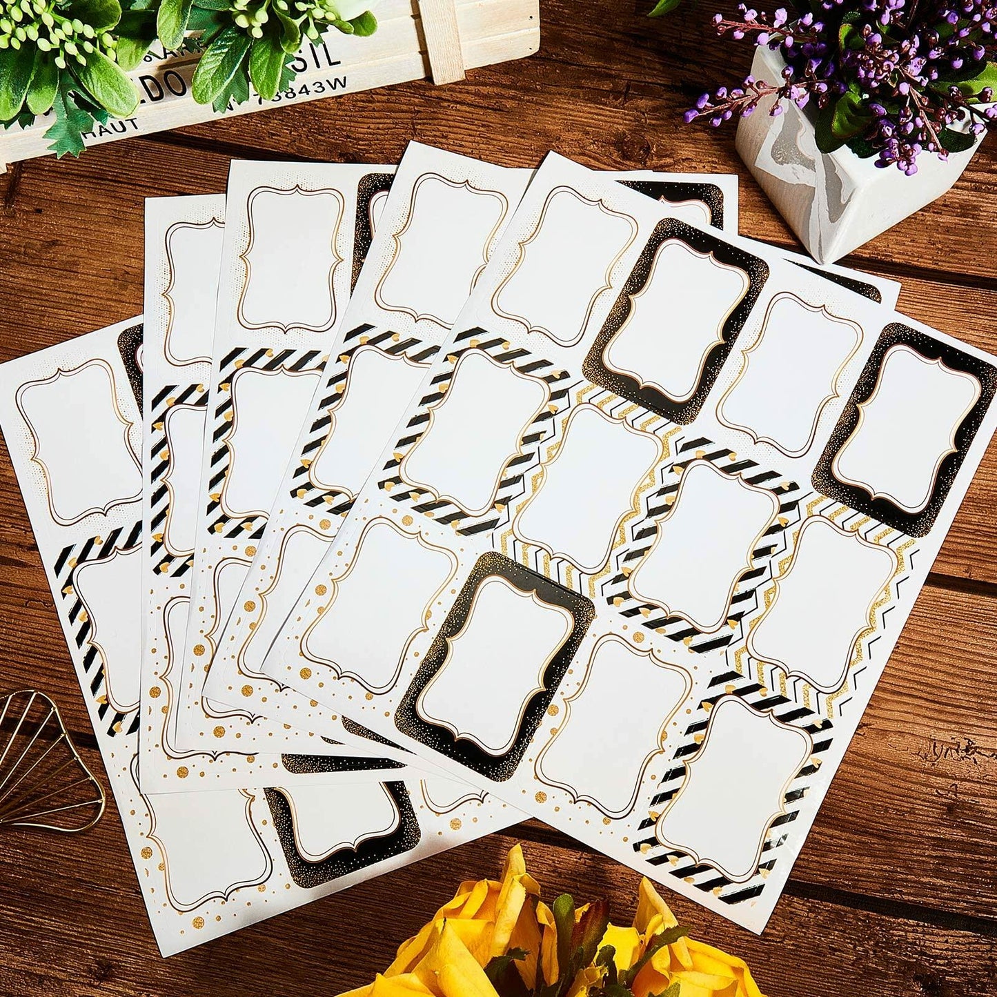 200pcs Name Tag Stickers Party Labels Personalized 3.2x2.1in Gold Border