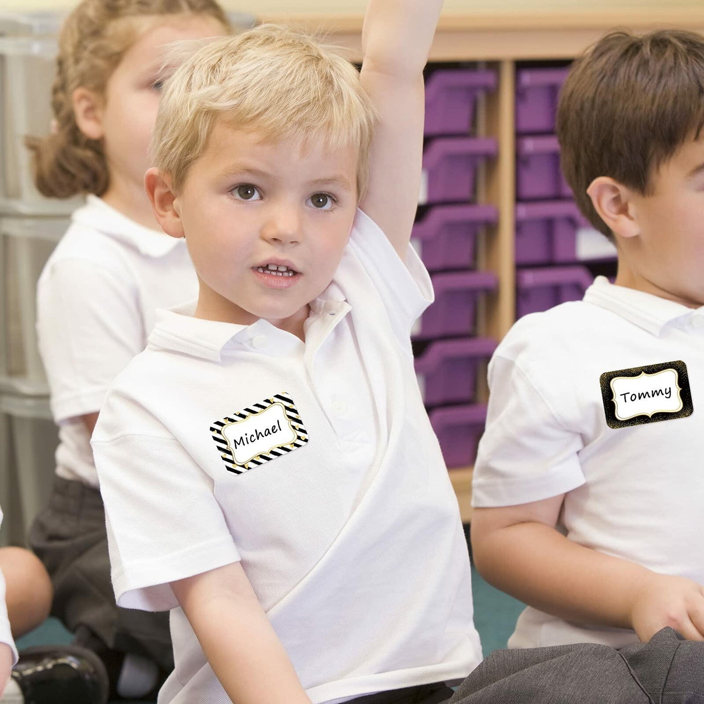 200pcs Name Tag Stickers Party Labels Personalized 3.2x2.1in Gold Border