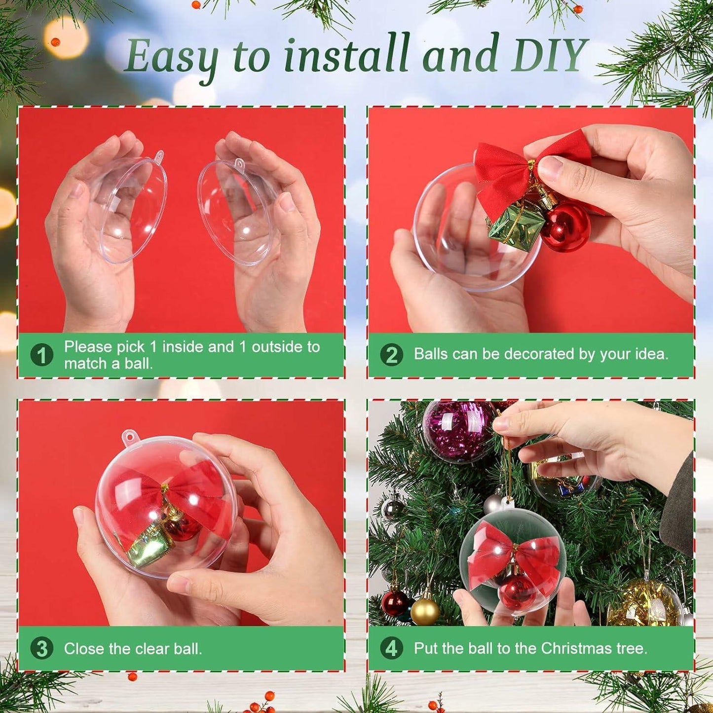 [Like New] Ranchbtn Clear Plastic Fillable Ornaments 25 Pcs 5 Sizes Transparent DIY