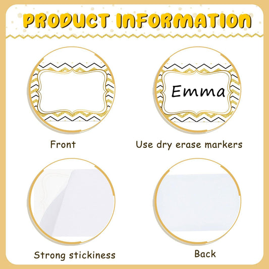 200pcs Name Tag Stickers Party Labels Personalized 3.2x2.1in Gold Border