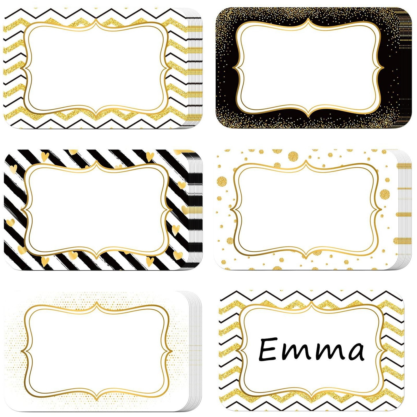 200pcs Name Tag Stickers Party Labels Personalized 3.2x2.1in Gold Border