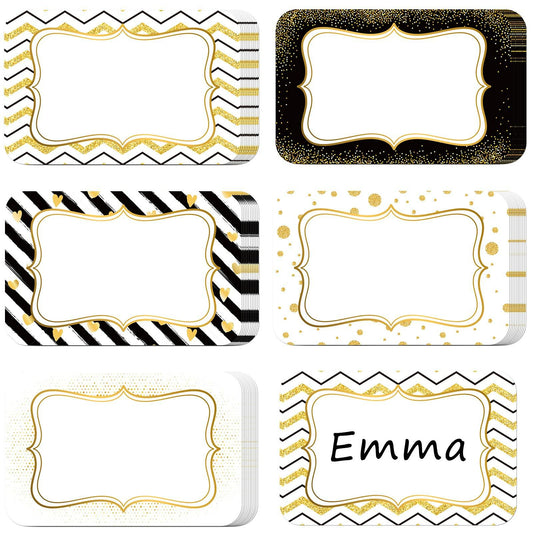 200pcs Name Tag Stickers Party Labels Personalized 3.2x2.1in Gold Border