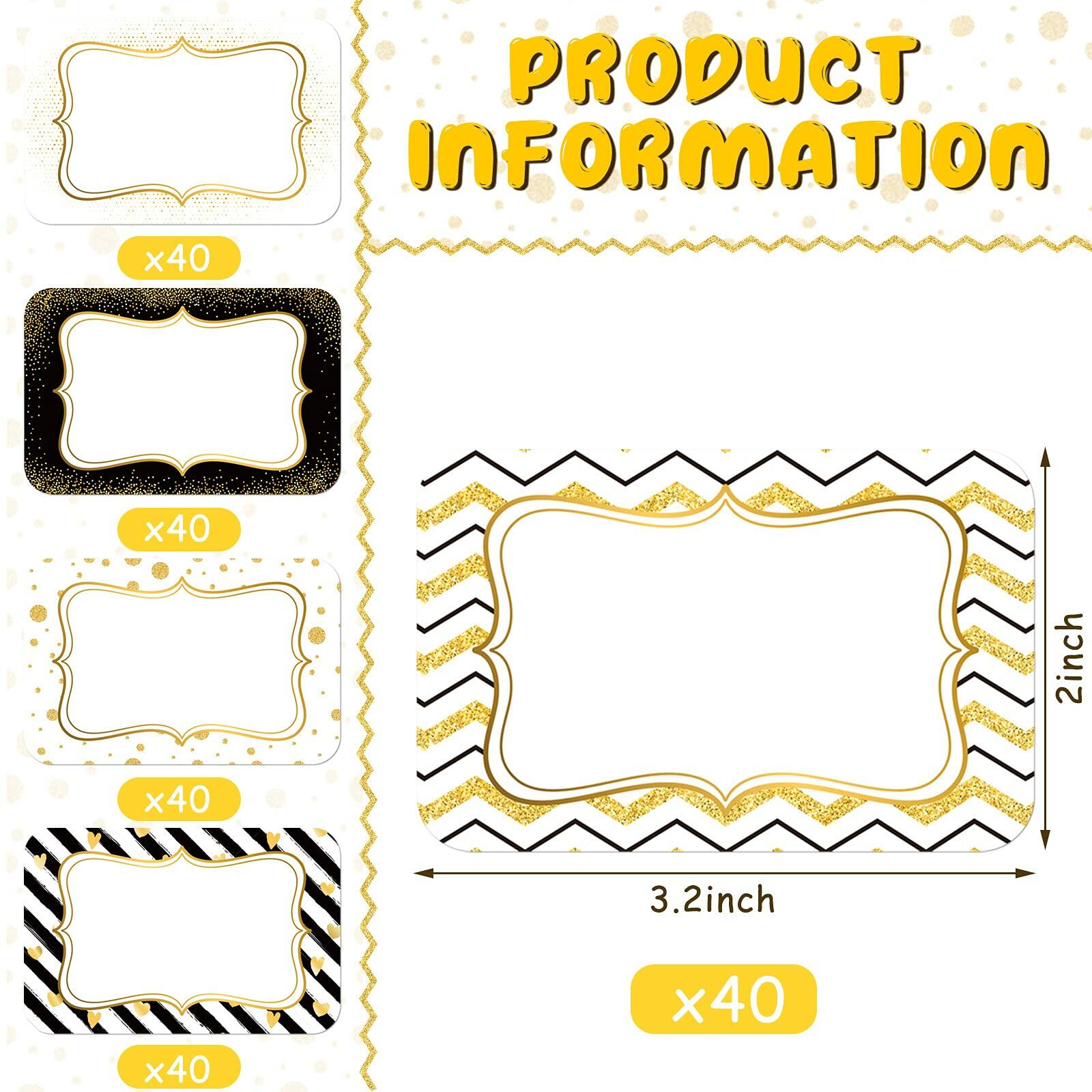 200pcs Name Tag Stickers Party Labels Personalized 3.2x2.1in Gold Border