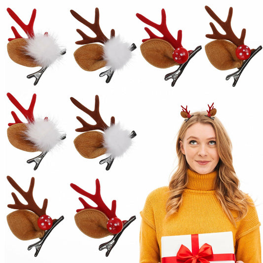 Beaupretty Christmas Deer Antler Hair Clips 4 Pairs Holiday Barrettes