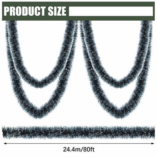 Geosar 80 Ft Green Metallic Christmas Tinsel Garland Foil Decoration