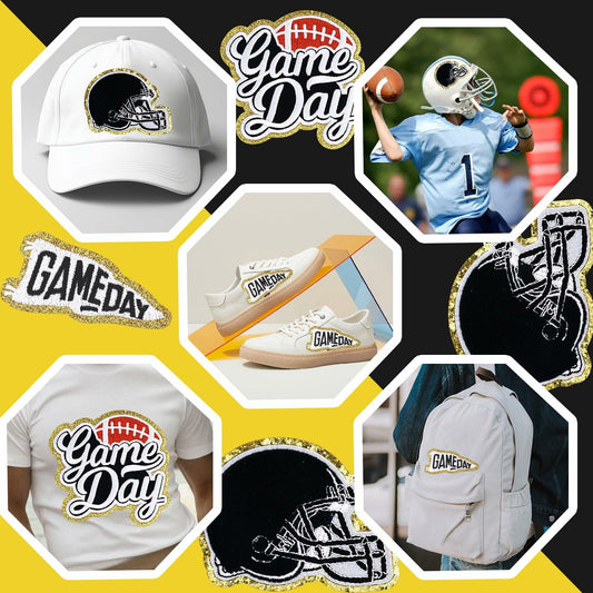 Tmtains 6Pcs Game Day Embroidered Iron-On Patches Football Helmets Black