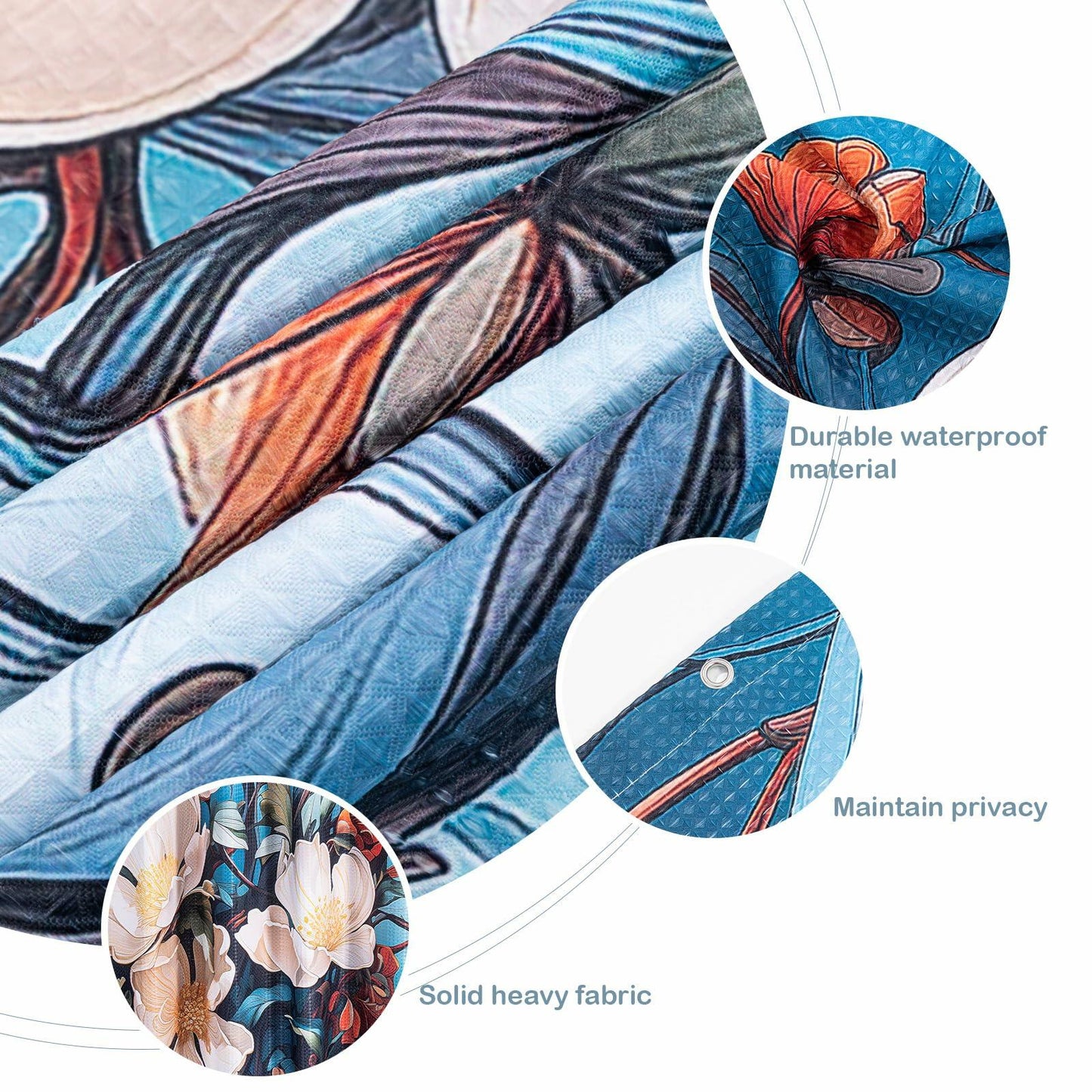 WOHEWREY Floral Waterproof Shower Curtain Green 72x72 Inch with 12 Hooks