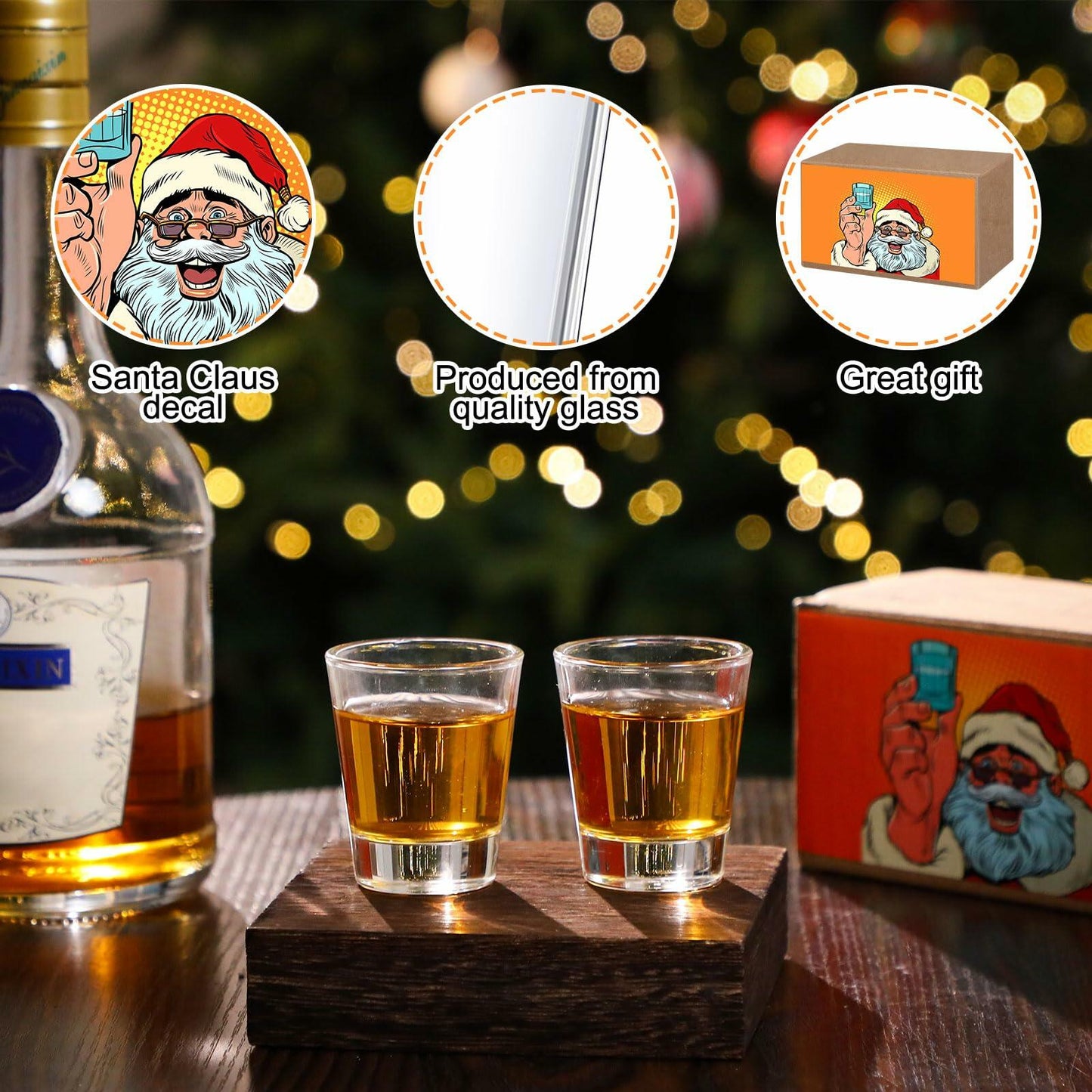 Roshtia Christmas Whiskey Gift Set 2 Clear Shot Glasses 1.5 oz