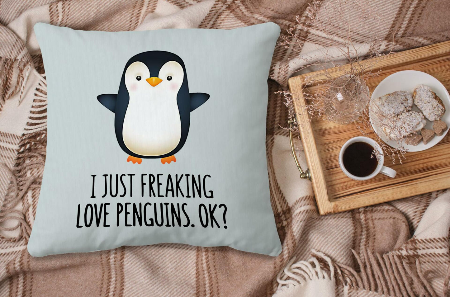 Voatok Penguin Love Decorative Throw Pillow Case 18x18 inch Yolk Yellow