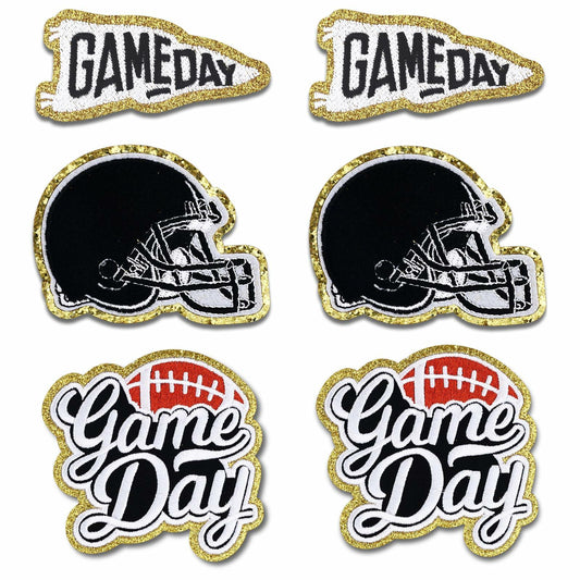 Tmtains 6Pcs Game Day Embroidered Iron-On Patches Football Helmets Black