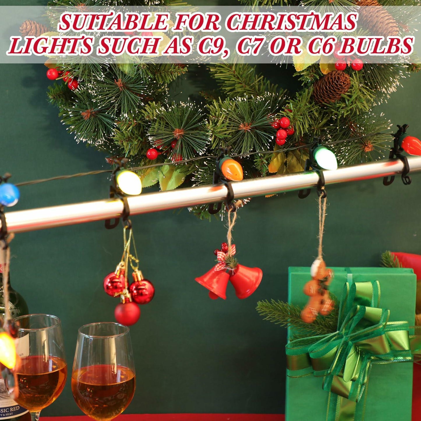 Blulu 25 Pcs Light Clips Hooks Gutter Clips for C9 C7 C6 Roof Black