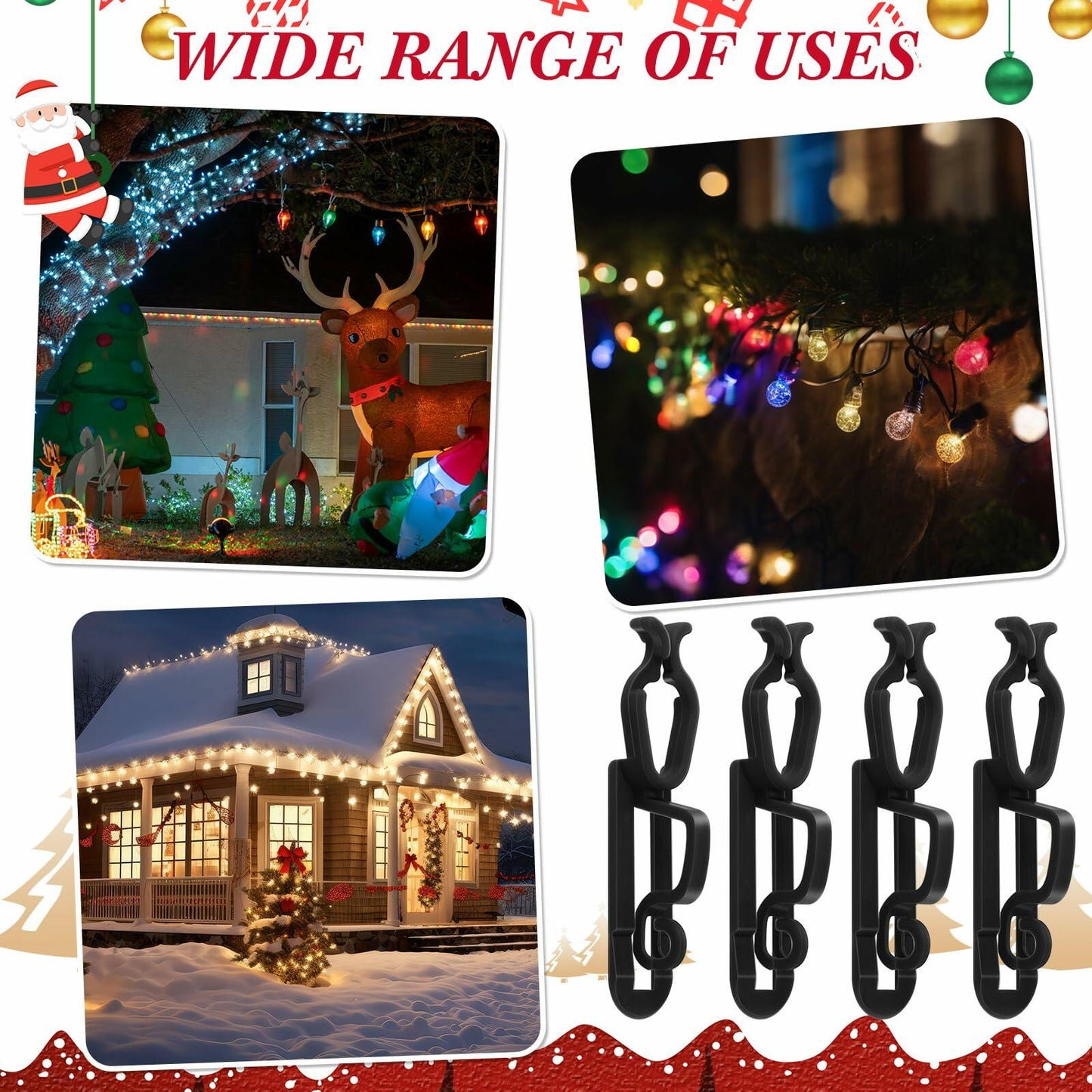 Blulu 25 Pcs Light Clips Hooks Gutter Clips for C9 C7 C6 Roof Black