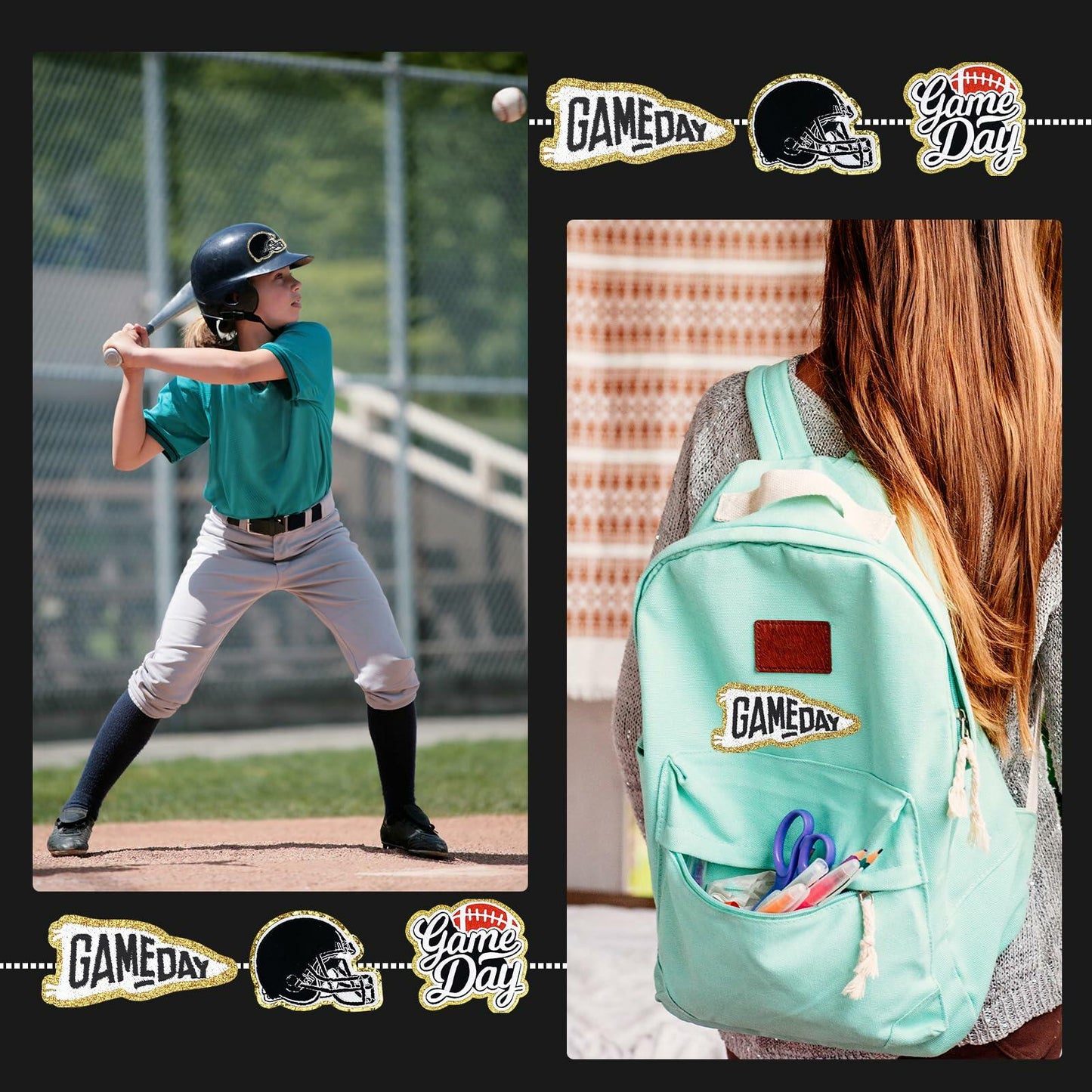 Tmtains 6Pcs Game Day Embroidered Iron-On Patches Football Helmets Black