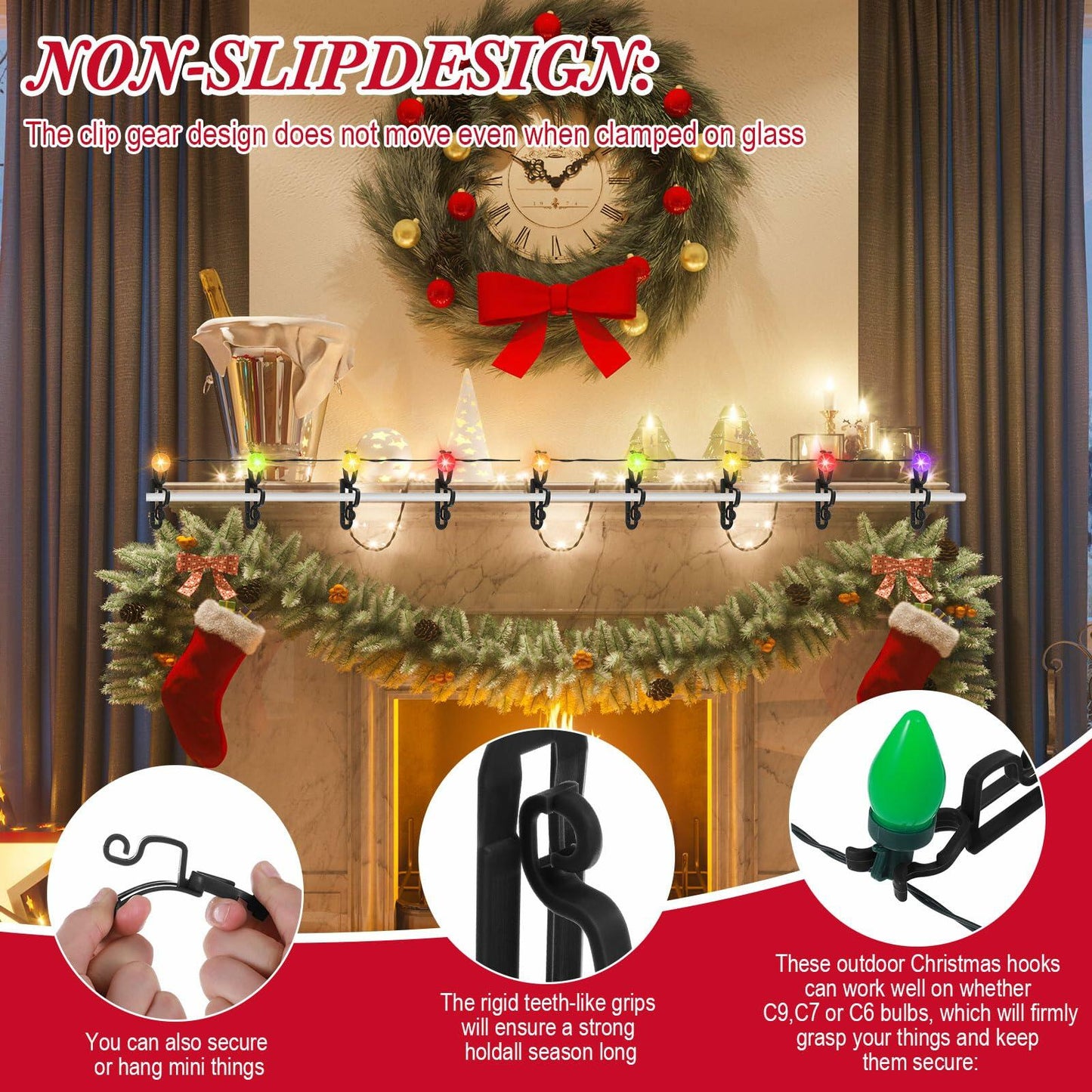 Blulu 25 Pcs Light Clips Hooks Gutter Clips for C9 C7 C6 Roof Black