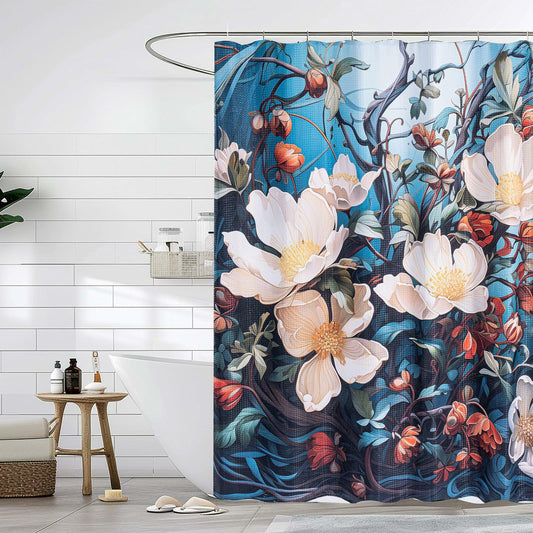 WOHEWREY Floral Waterproof Shower Curtain Green 72x72 Inch with 12 Hooks