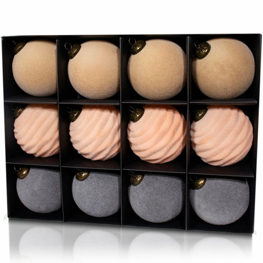 [Like New] 12PCS Velvet Christmas Ball Ornaments 3.15" Handmade Flocked Shatterproof Set