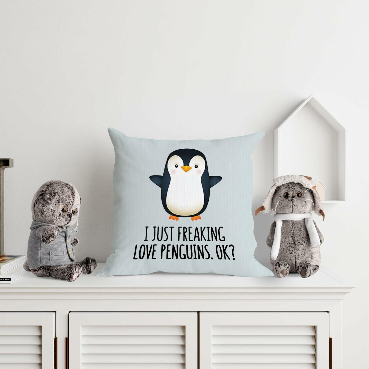 Voatok Penguin Love Decorative Throw Pillow Case 18x18 inch Yolk Yellow