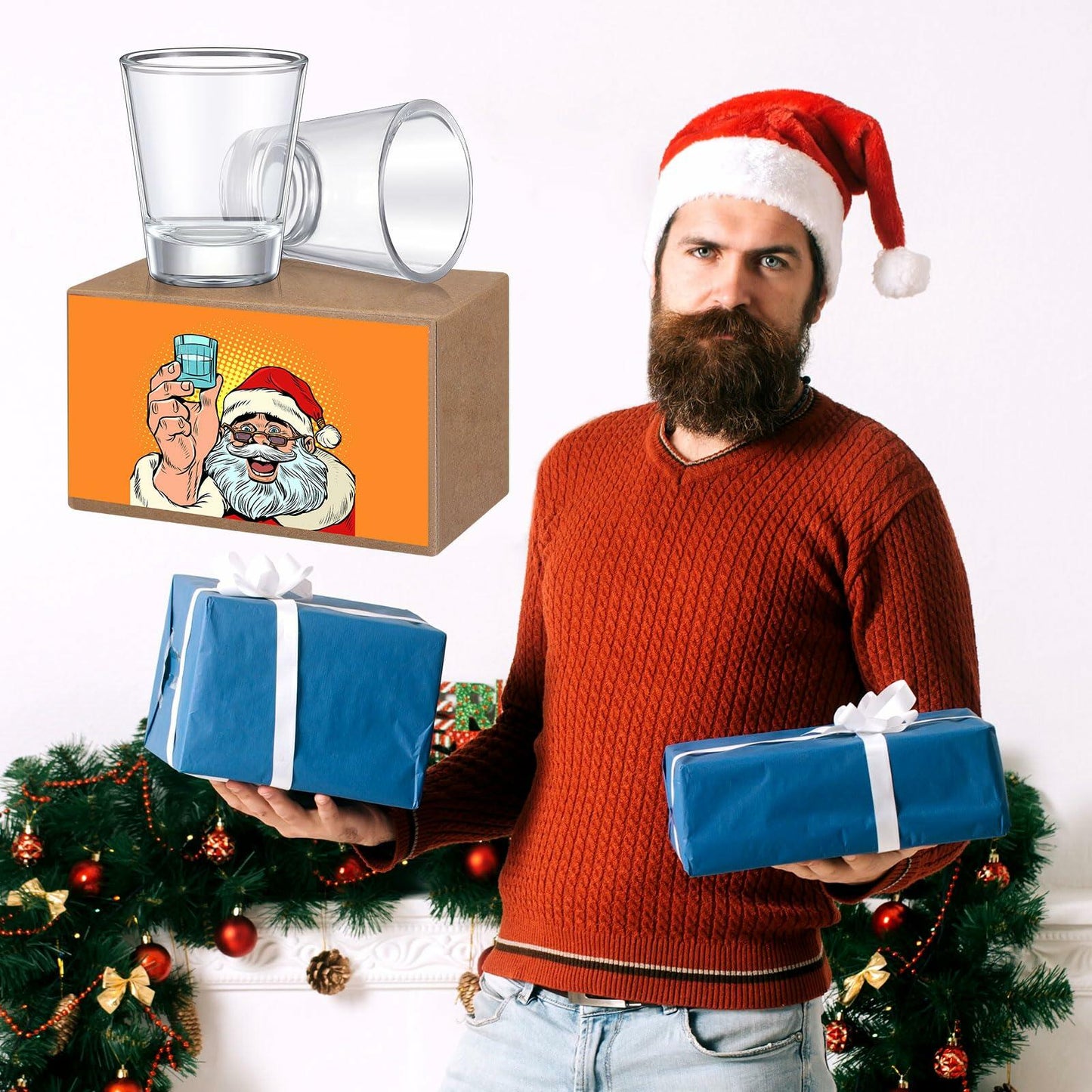 Roshtia Christmas Whiskey Gift Set 2 Clear Shot Glasses 1.5 oz