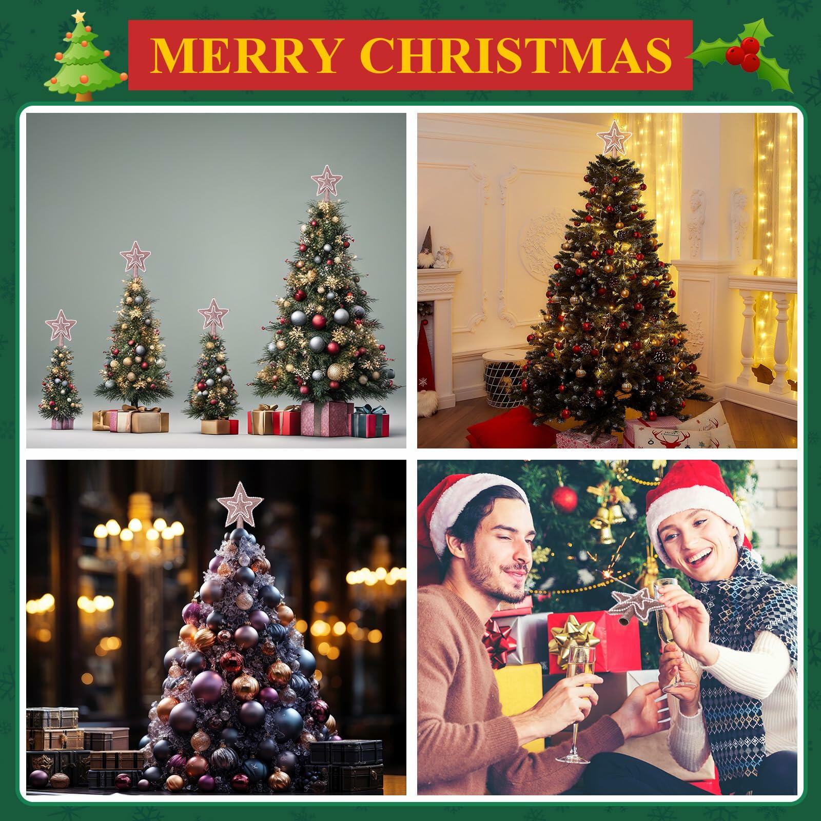 [Like New] Hollowfly Glitter Mini Star Christmas Tree Topper Rose Gold 4 Inch