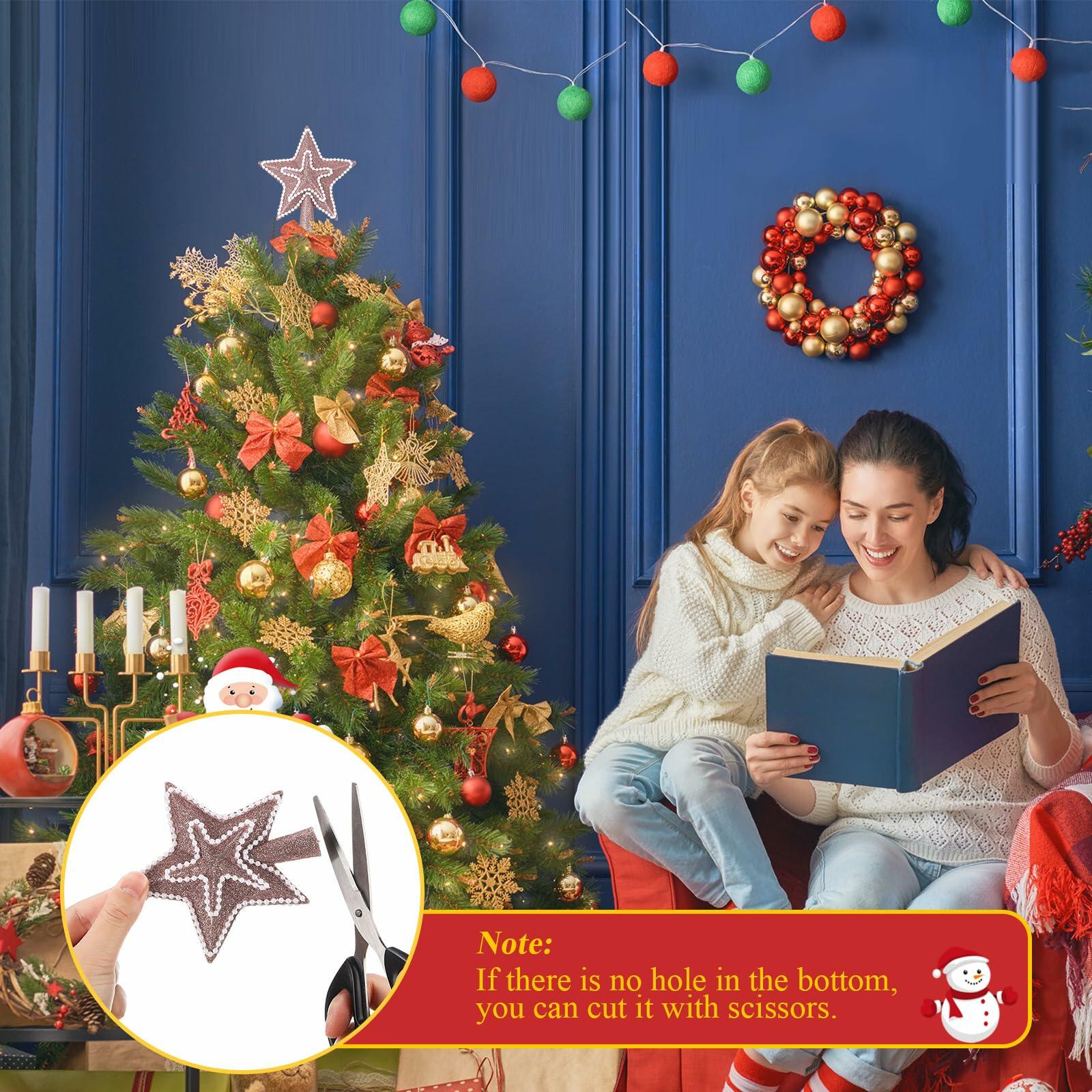 [Like New] Hollowfly Glitter Mini Star Christmas Tree Topper Rose Gold 4 Inch