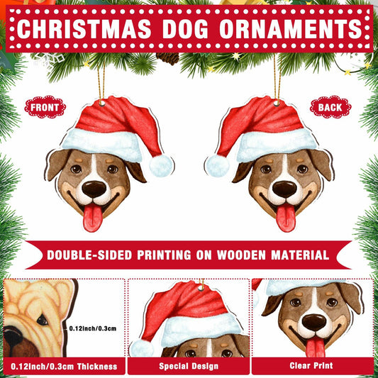 Thyle 24 Pc Dog Christmas Ornaments Wood Puppy Hanging Gold Rope Xmas
