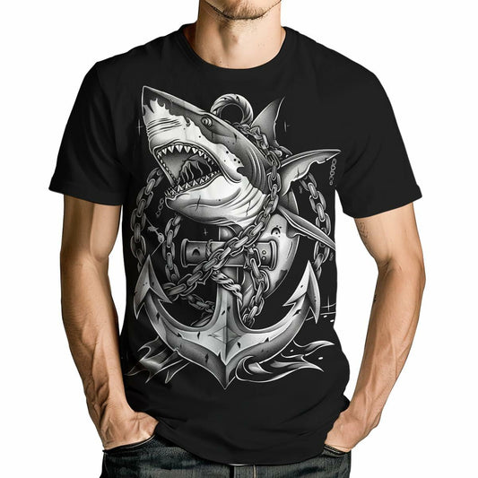Faiwvhe Men's Creative Shark Graphic T-Shirt Black 2XL Size 2XL