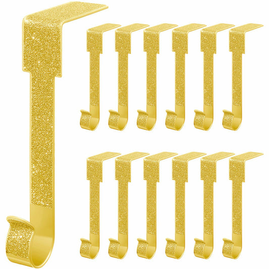 Tandefio 12 Pack Glitter Christmas Stocking Holder Hangers Gold Mantel Hooks