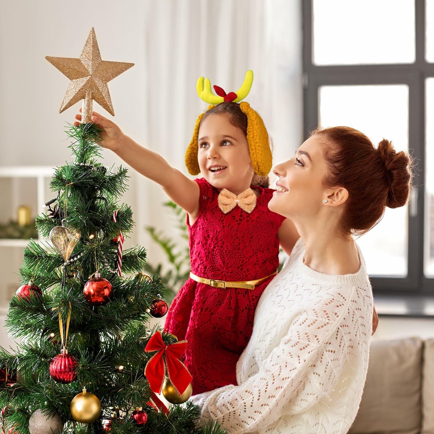 [Like New] PAJXNJC Deer Antler Headband Dog Ears Nose Bow Tie Tail Yellow Party Set