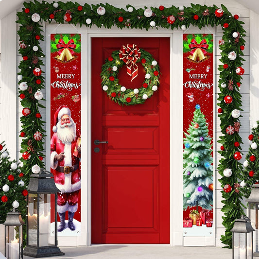 Vintage Christmas Santa Door Cover Banner 71x12in Indoor Outdoor
