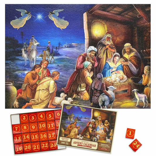 Christmas Advent Calendar 2025 1000pcs Nativity Jigsaw Puzzle 27.6x19.7in
