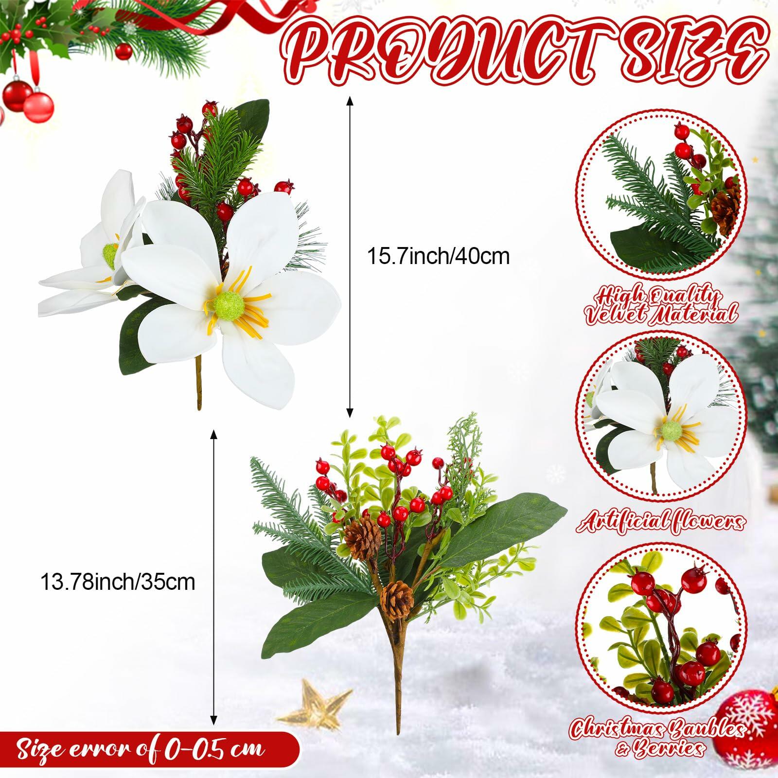 Hotop Christmas Floral Picks 16in Magnolia Pine Berry Branches 4 Pcs