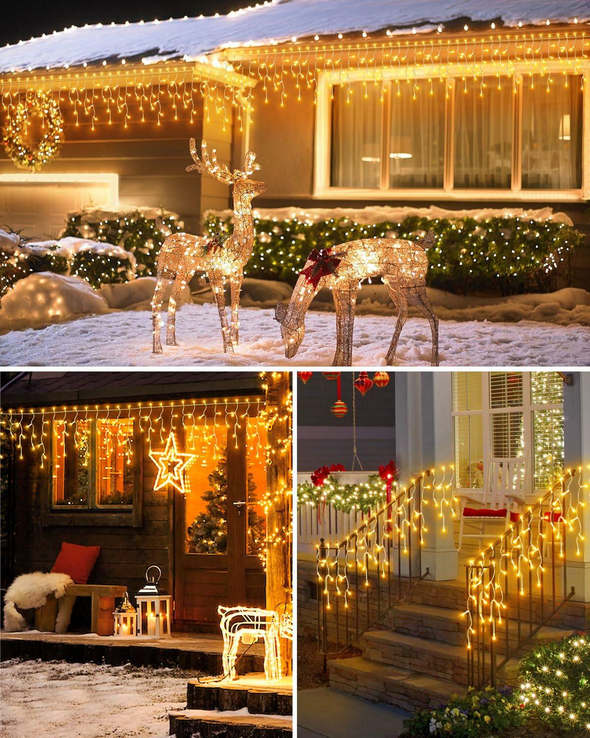 JIXXULVU 2 Pack 53FT 486 LED Outdoor Waterproof Timer 8 Modes Warm White