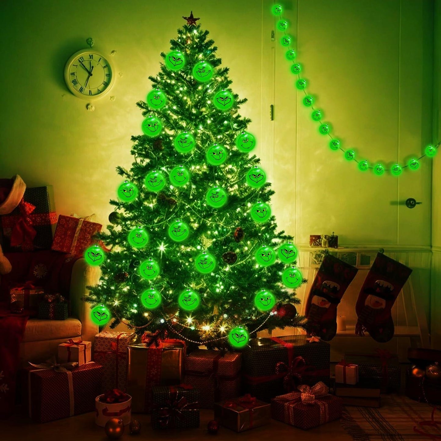 ZOSTA 10ft 20 LED Grinch Christmas Lights Battery Powered Green