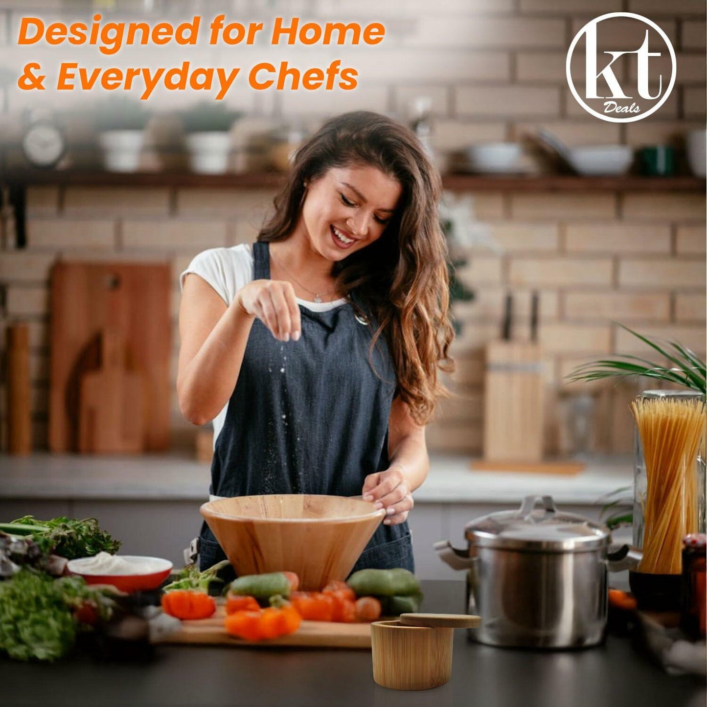 Salt Cellar Bamboo Storage Box Magnetic Swivel Lid Small Wooden Jar 3.5in